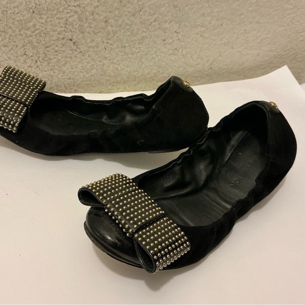 Louis Vuitton Black Studded Bow Ballet Flats